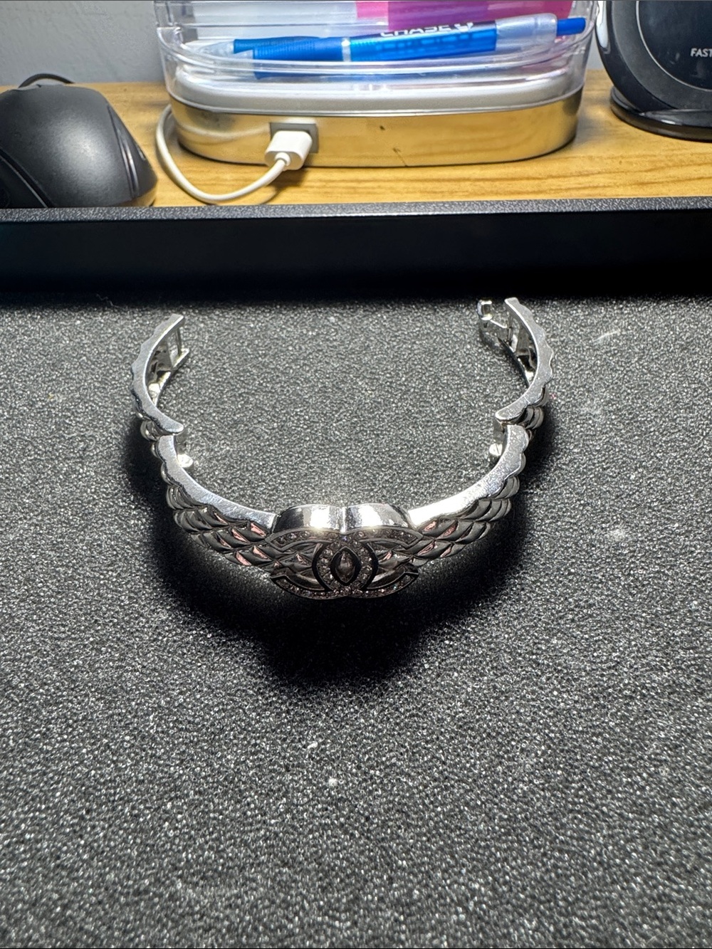 Silver Braided CC Logo Hinge Bracelet - Picture 7 of 9